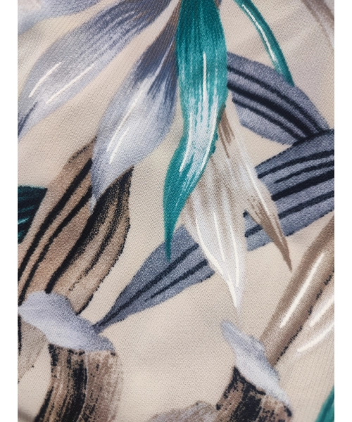 Elastyczny beżowy Jersey - zielone i szare liście paproci